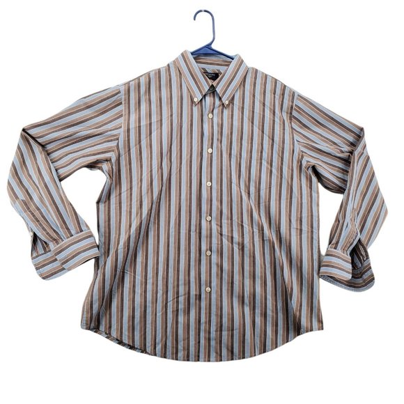 DOCKERS Shirt Men's Long Sleeve Casual Button Up Striped Easy Care Brown Large - Picture 1 of 12